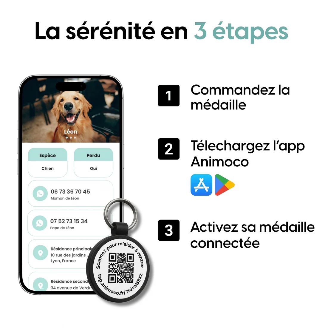 Présentation en trois étapes de l’activation de la médaille Animoco